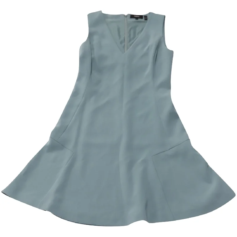 Theory Flared Hem V-Neck Dress in Mint Triacetate