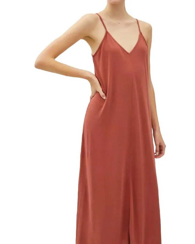 Daphne Modal Racerback Dress In Brick