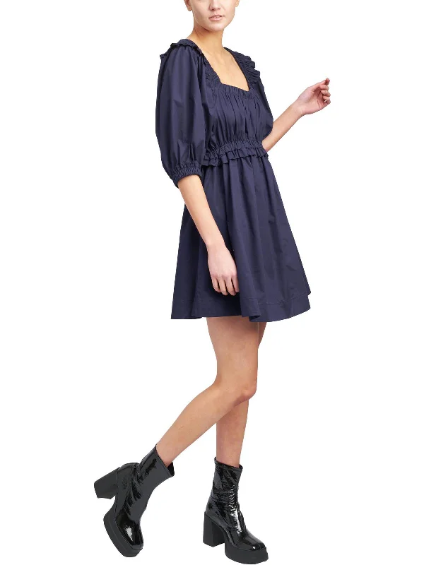 Brigitta Womens Square Neck Puff Sleeve Mini Dress