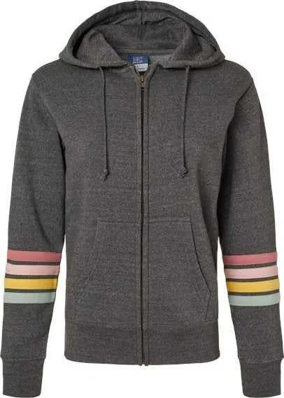 MV Sport W22732 Women's Striped Sleeves Full-Zip Hooded Sweatshirt - Charcoal