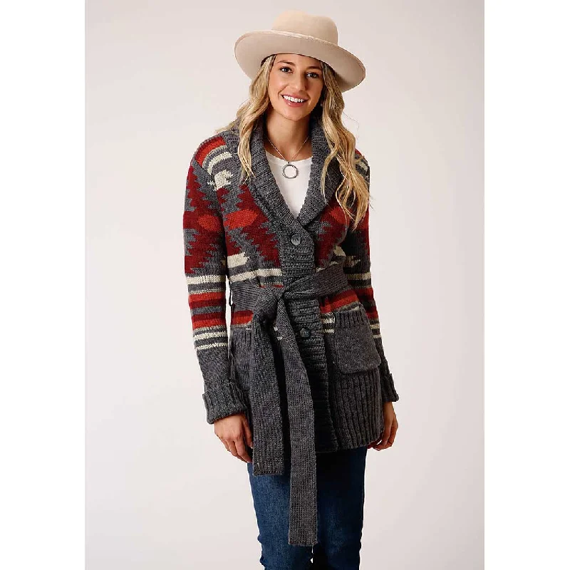 Stetson Women's Aztec Knit Shawl Collar Sweater