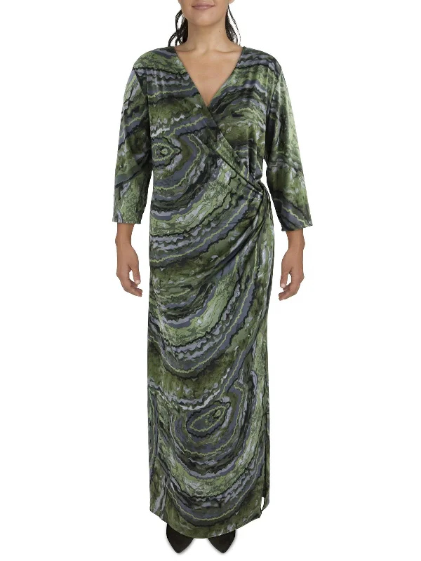 Plus Womens Surplice Long Maxi Dress