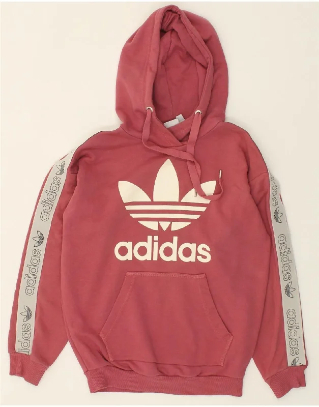 ADIDAS Womens Oversized Graphic Hoodie Jumper UK 6 XS Pink Cotton