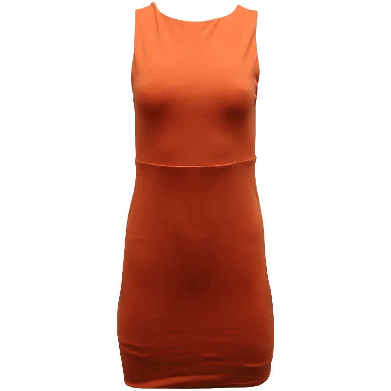 Alice + Olivia Tali Sleeveless Cross Detail Back Dress in Orange Rayon