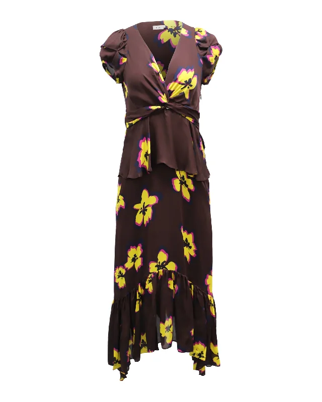 A.L.C. Zadie Floral Peplum Handkerchief Dress in Burgundy Silk