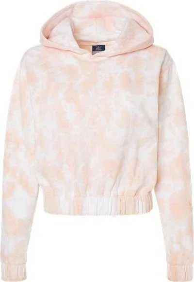 MV Sport W23718 Women's Sueded Fleece Tie-Dyed Crop Hooded Sweatshirt - Cameo Pink