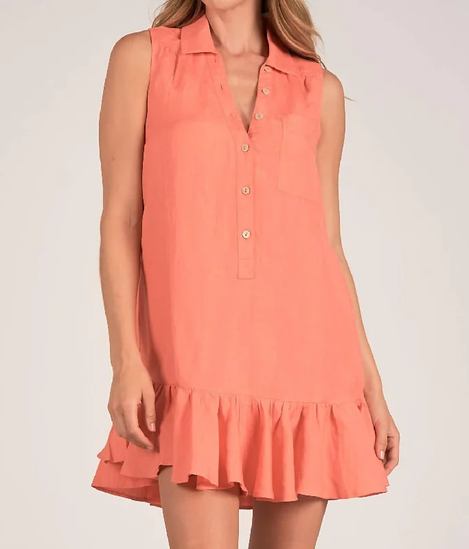 Collared Sleeveless Dress In Orange