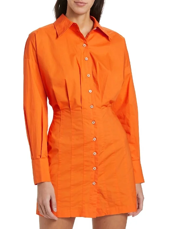 Pleated Shirt Dress In Tangerine