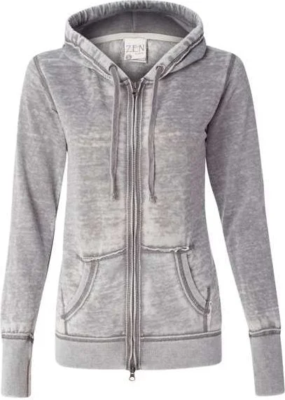 J. America 8913 Women's Zen Fleece Full-Zip Hooded Sweatshirt - Cement