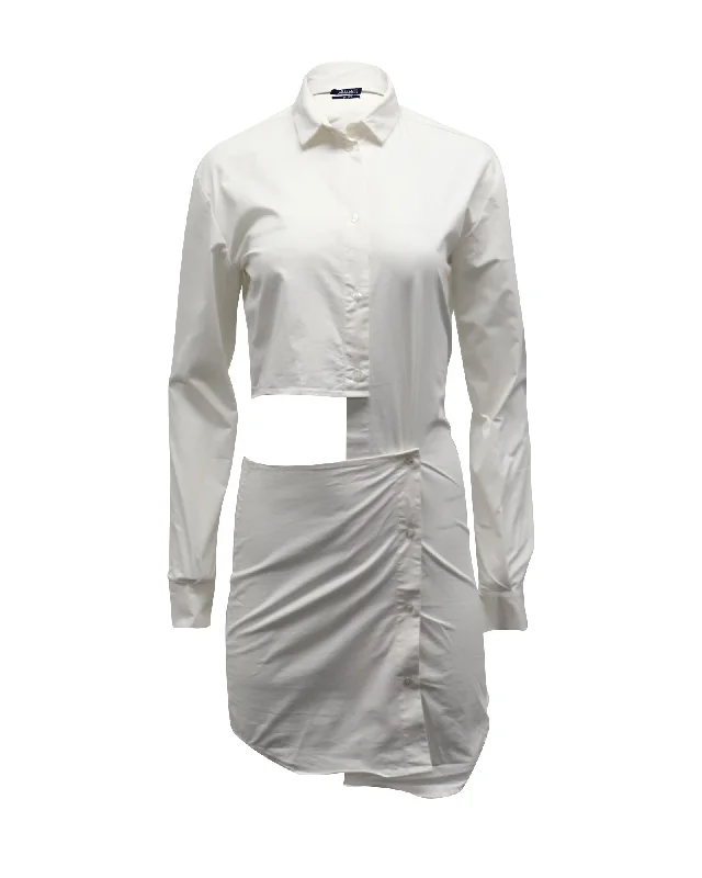 Jacquemus Cut Out Shirt Dress in White Cotton