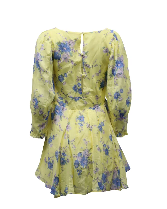 LoveShackFancy Ross Floral Mini Dress in Yellow Cotton