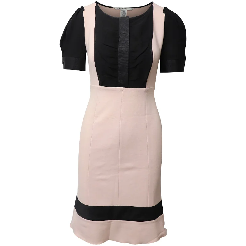 Diane Von Furstenberg Color Block Bodycon Dress in Pink and Black Wool