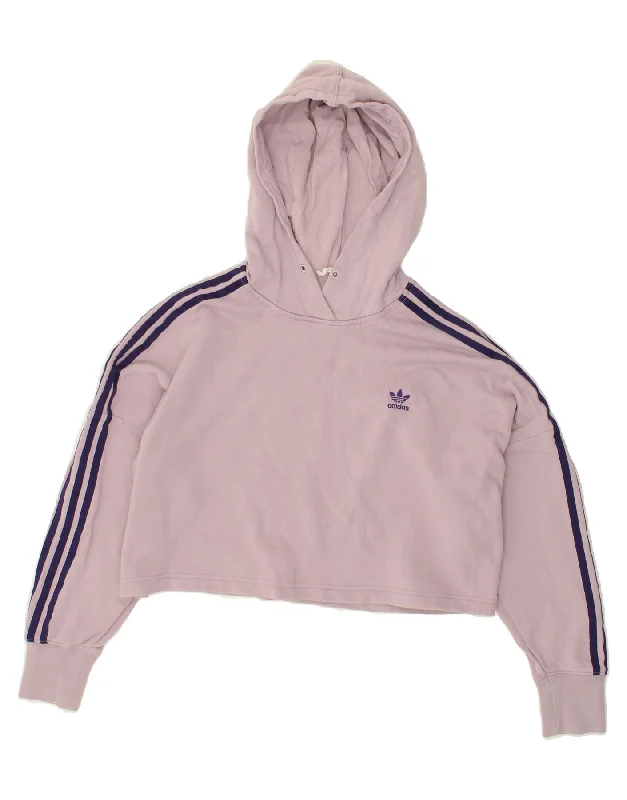 ADIDAS Womens Oversized Crop Hoodie Jumper UK 8 Small Pink Cotton