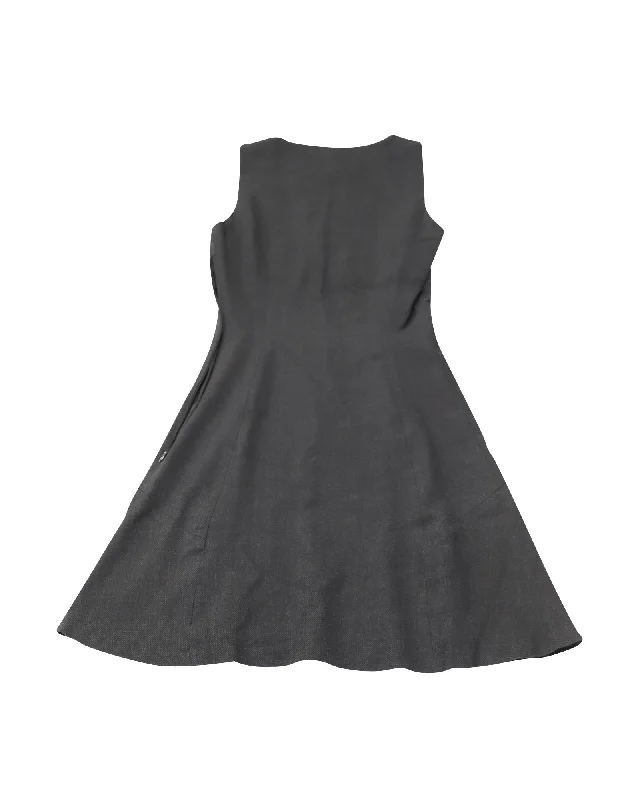 Theory Fit and Flare V-Neck Dress in Charcoal Grey Wool