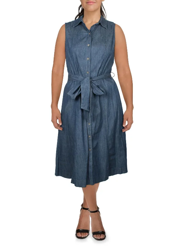 Womens Midi Tie Belt Shirtdress