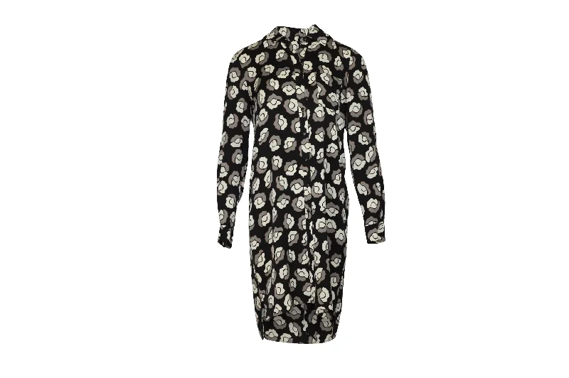 Diane Von Furstenberg Floral Print Shirt Dress in Black Silk