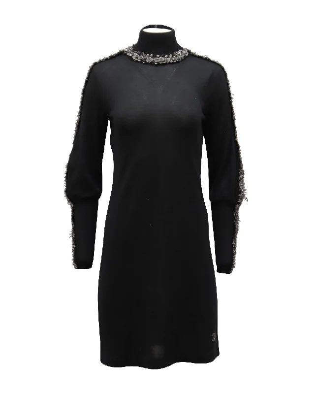 Chanel Turtleneck Dress with Tweed Trim in Black Cashmere