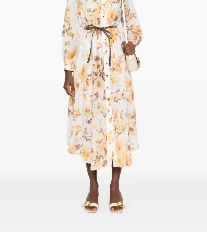 Ottie Tuck Shirt Dress In Orange Floral