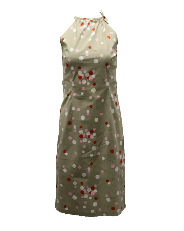 Sportmax Polka Dot Halter Dress in Beige Cotton