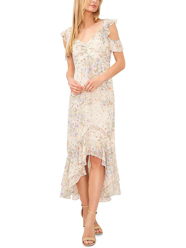 Womens Ruffled Hi-Low Maxi Dress