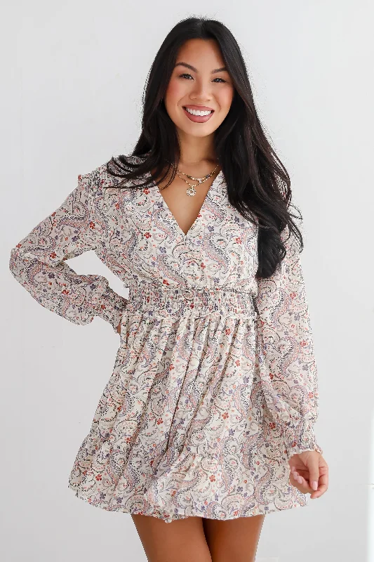 FINAL SALE - Constant Confidence Cream Paisley Floral Mini Dress