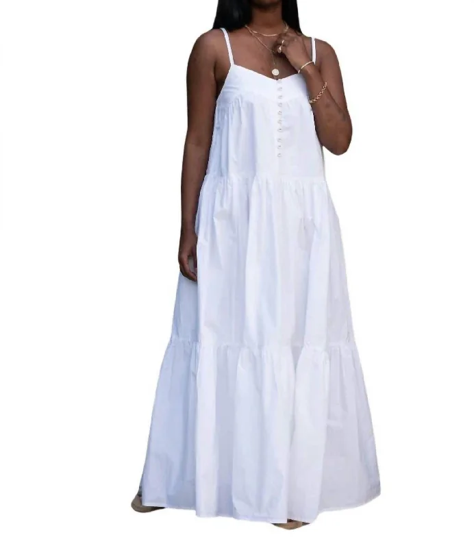 Rio Poplin Maxi Dress In White