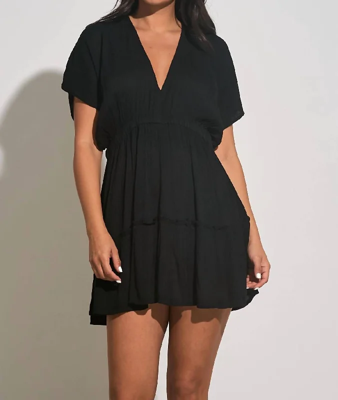 Vneck Ruffle Dress In Black