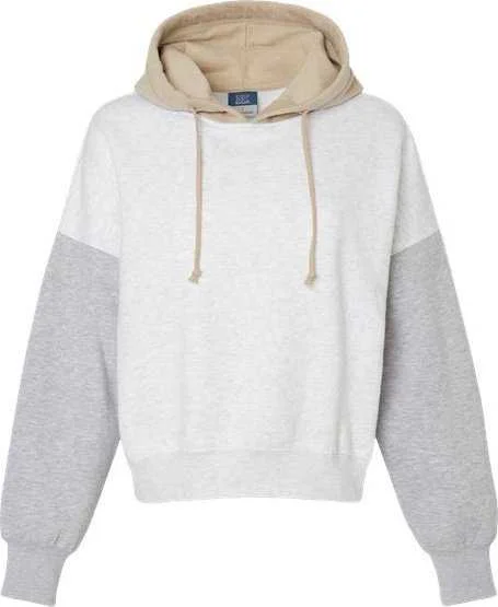 MV Sport W23716 Women's Sueded Fleece Colorblocked Crop Hooded Sweatshirt - Heather