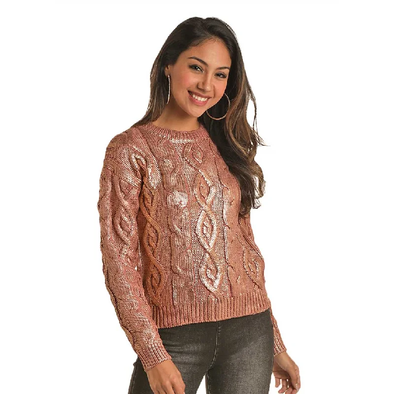 Rock & Roll Cowgirl Women's Metallic Cable Knit Sweater