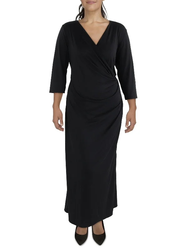 Plus Womens Surplice Long Maxi Dress