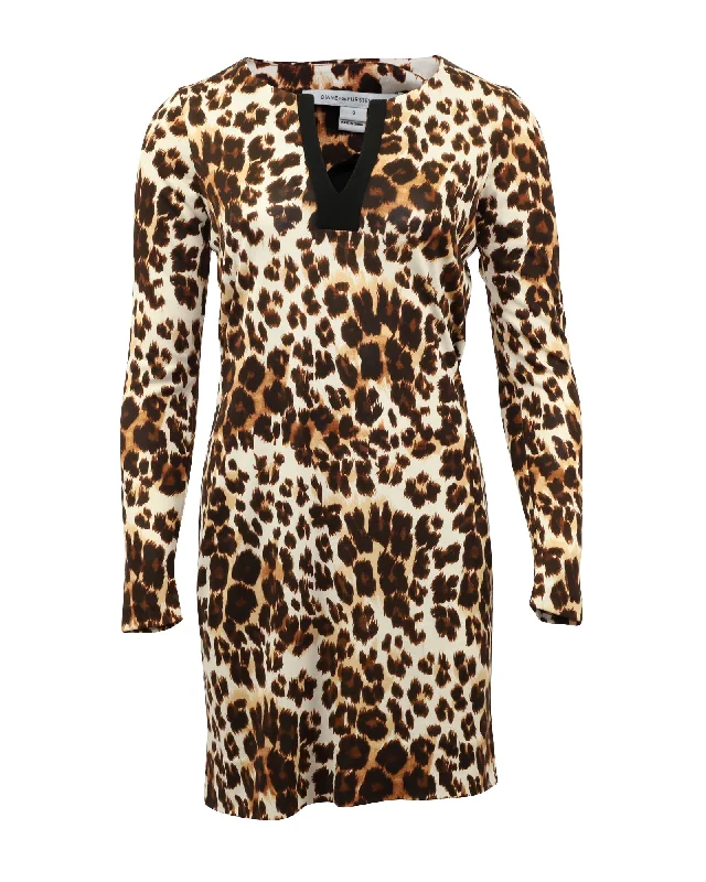 Diane Von Furstenberg Leopard Print Dress in Brown Silk