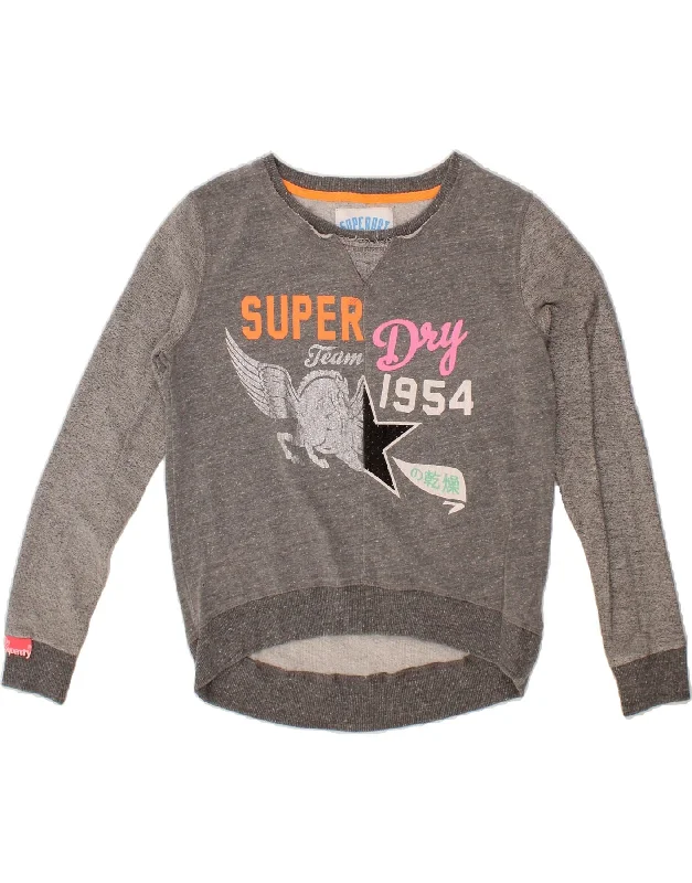 SUPERDRY Womens Oversized Graphic Sweatshirt Jumper UK 10 Small Grey