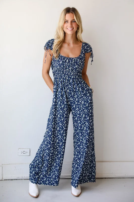 FINAL SALE - Garden Bliss Navy Floral Jumpsuit