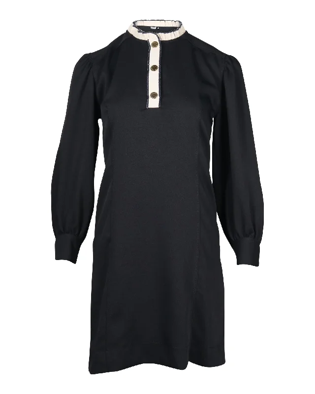 Sandro Noemi Mini Shift Dress in Black Polyester