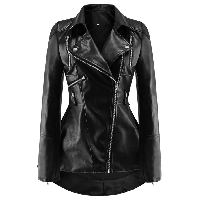 Faux Leather Jackets / Women's Black Motorcycle Jacket / Old School Fashion Outerwear