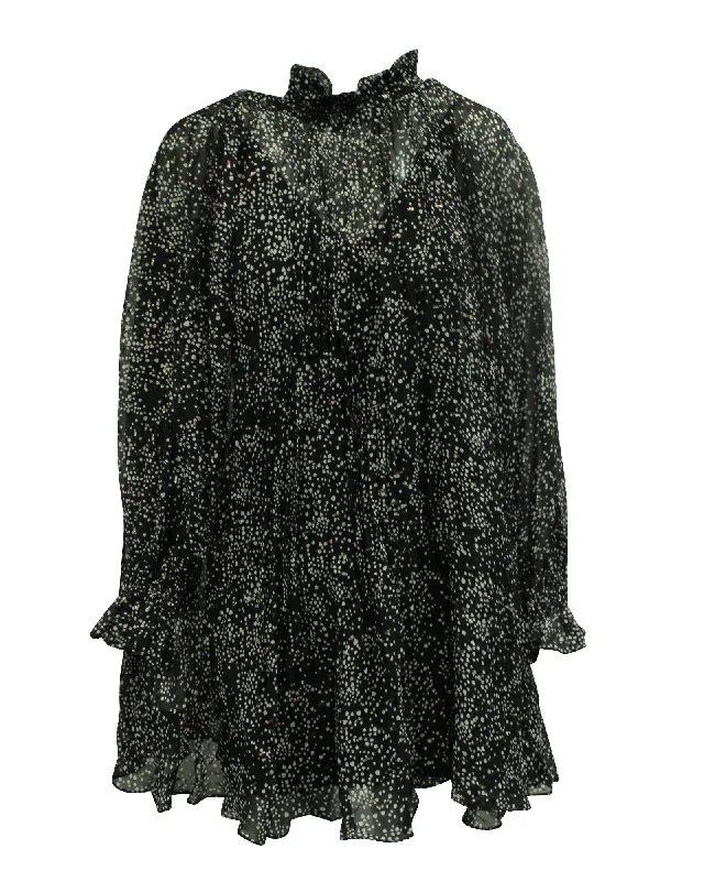 Maje Risou Dotted Ruffled Tiered Dress in Black Silk