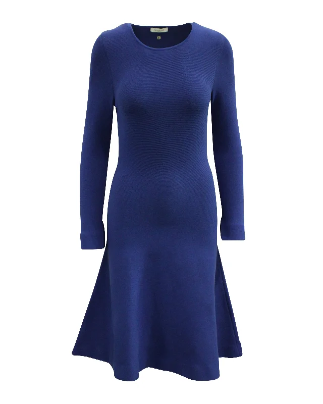 Mugler Fit and Flare Knitted Dress in Blue Viscose