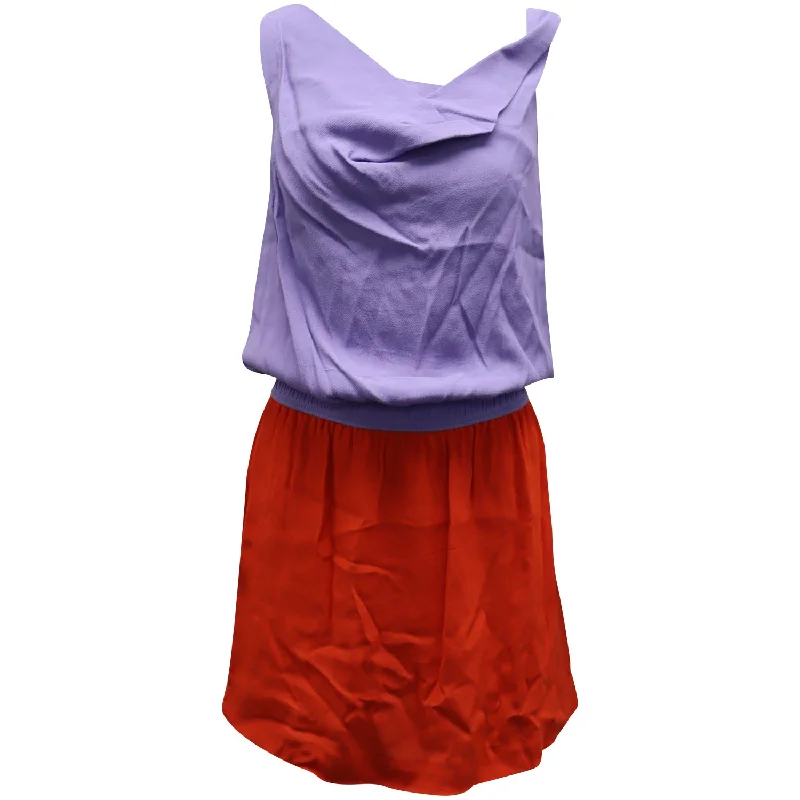 Diane Von Furstenberg Colorblock Cowl Neckline Dress in Purple and Orange Viscose