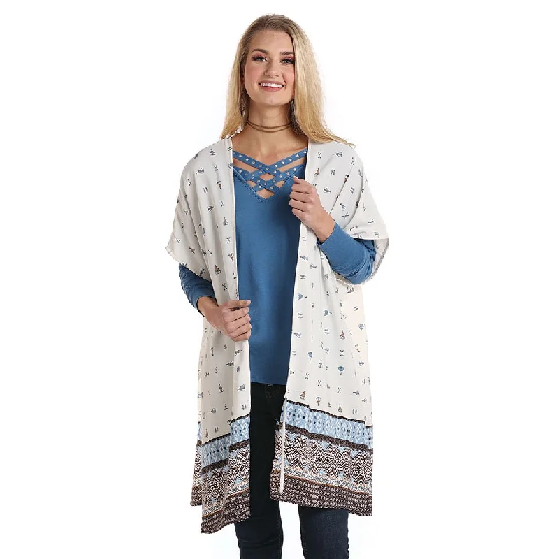 Panhandle Border Print Cream Womens Kimono