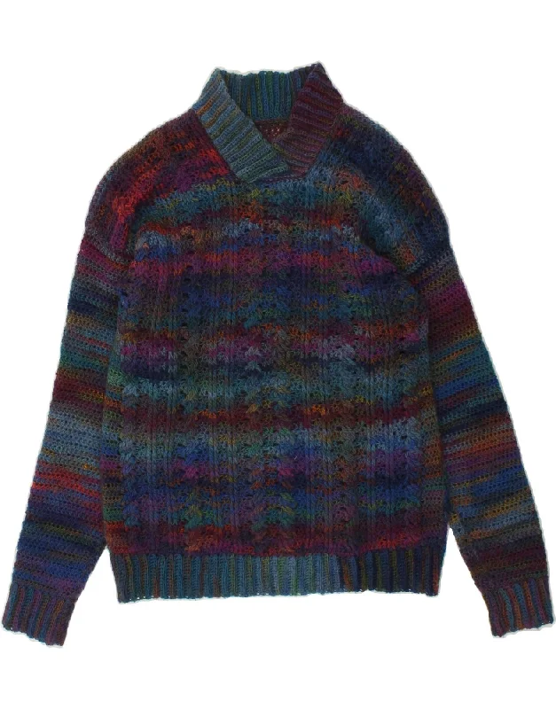 VINTAGE Womens Shawl Neck Jumper Sweater UK 16 Large Multicoloured Tie Dye