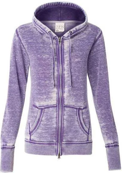 J. America 8913 Women's Zen Fleece Full-Zip Hooded Sweatshirt - Very Berry