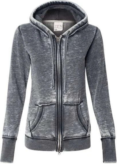 J. America 8913 Women's Zen Fleece Full-Zip Hooded Sweatshirt - Dark Smoke