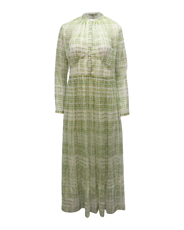 Burberry Scribble Check Midi Dress in Yellow Print Silk