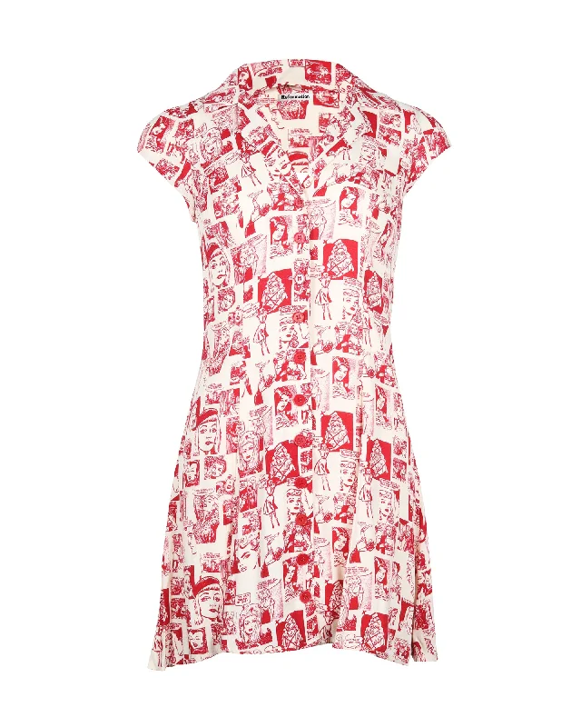 Reformation Comic Print Mini Dress in Cream Viscose