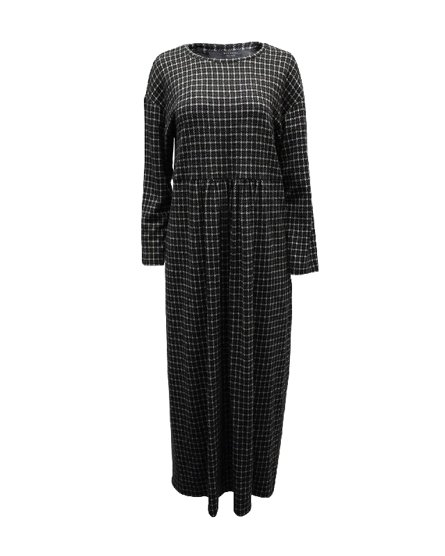 Weekend Max Mara Nitra Plaid A-Line Maxi Dress in Black Viscose