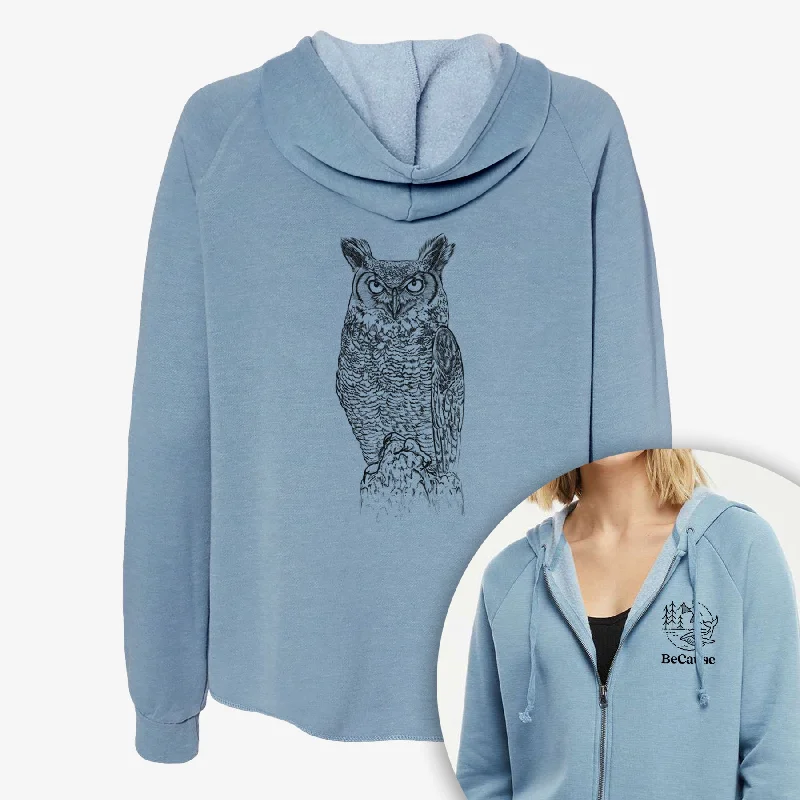 Bubo virginianus - Great Horned Owl - Women's Cali Wave Zip-Up Sweatshirt