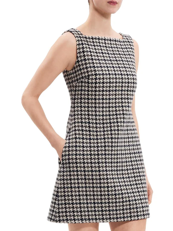 Womens Tweed Houndstooth Mini Dress