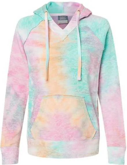 MV Sport W1162 Womens Courtney Burnout V-Notch Hooded Sweatshirt - Rainbow Sorbet