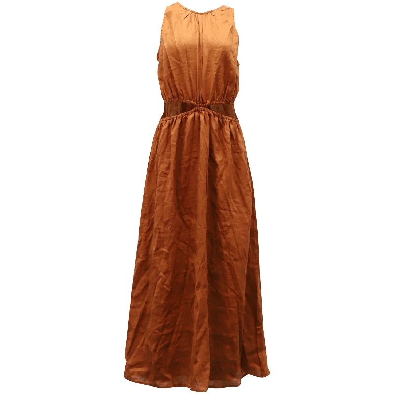 Faithfull The Brand + Net Sustain Trapani Cutout Midi Dress in Brown Linen