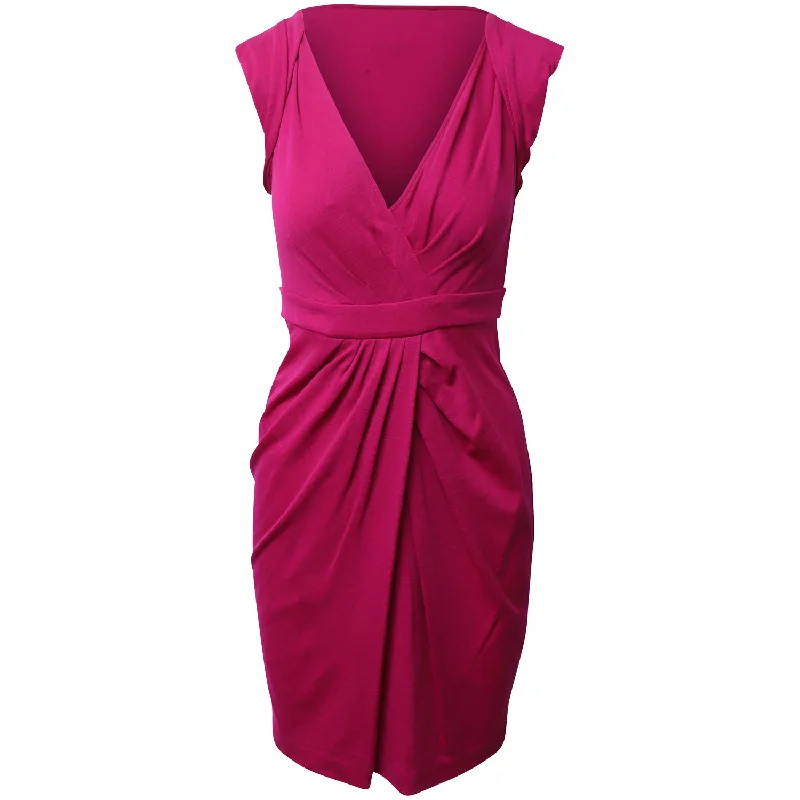 Diane Von Furstenberg Draped Shift Dress in Fuchsia Pink Wool